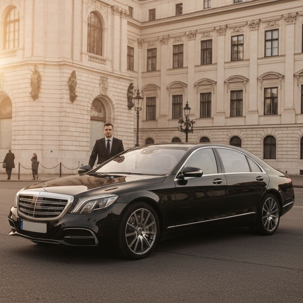 Professional chauffeur with Mercedes-Benz in Vienna